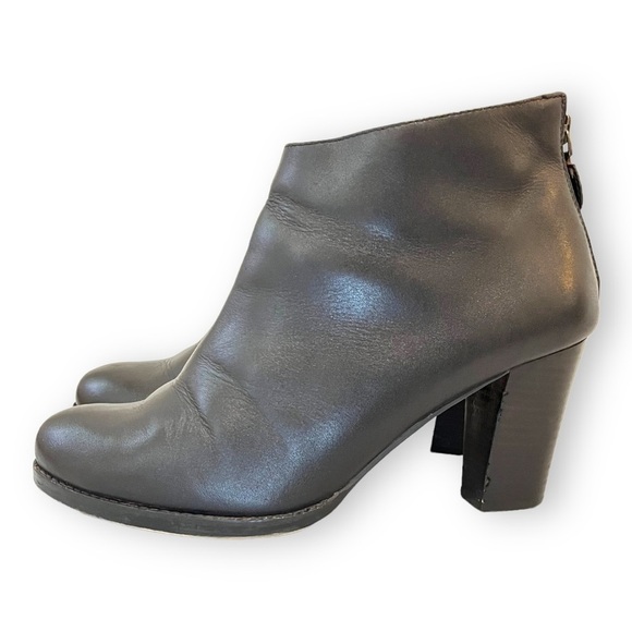 Vintage Lands' End Dark Brown Genuine Leather Chunky Heel Ankle Booties - Picture 1 of 13